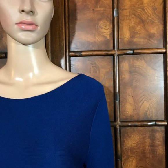 Chico's Imperial Blue Ombre Bateau Curved Hem Sweater - Picture 7 of 12